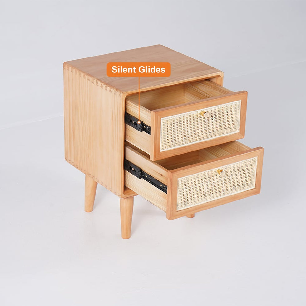 HMR - Natural Rattan 2-Drawer Nightstand in Cherry