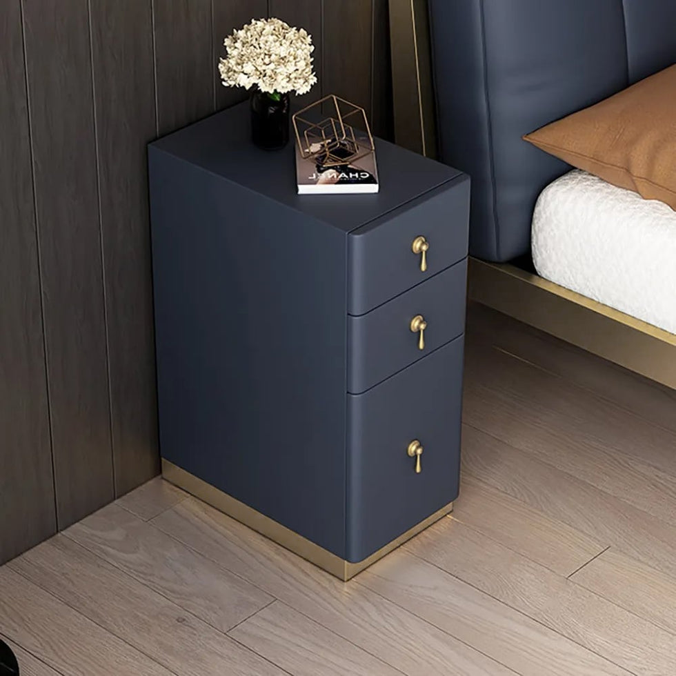 HMR - Modern Narrow 3-Drawer Nightstand with Faux Leather Upholstery