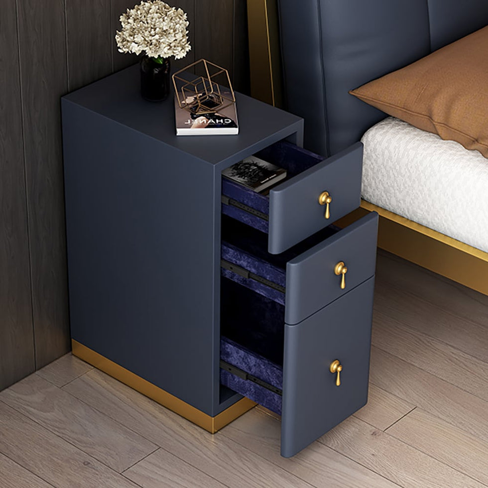 HMR - Modern Narrow 3-Drawer Nightstand with Faux Leather Upholstery