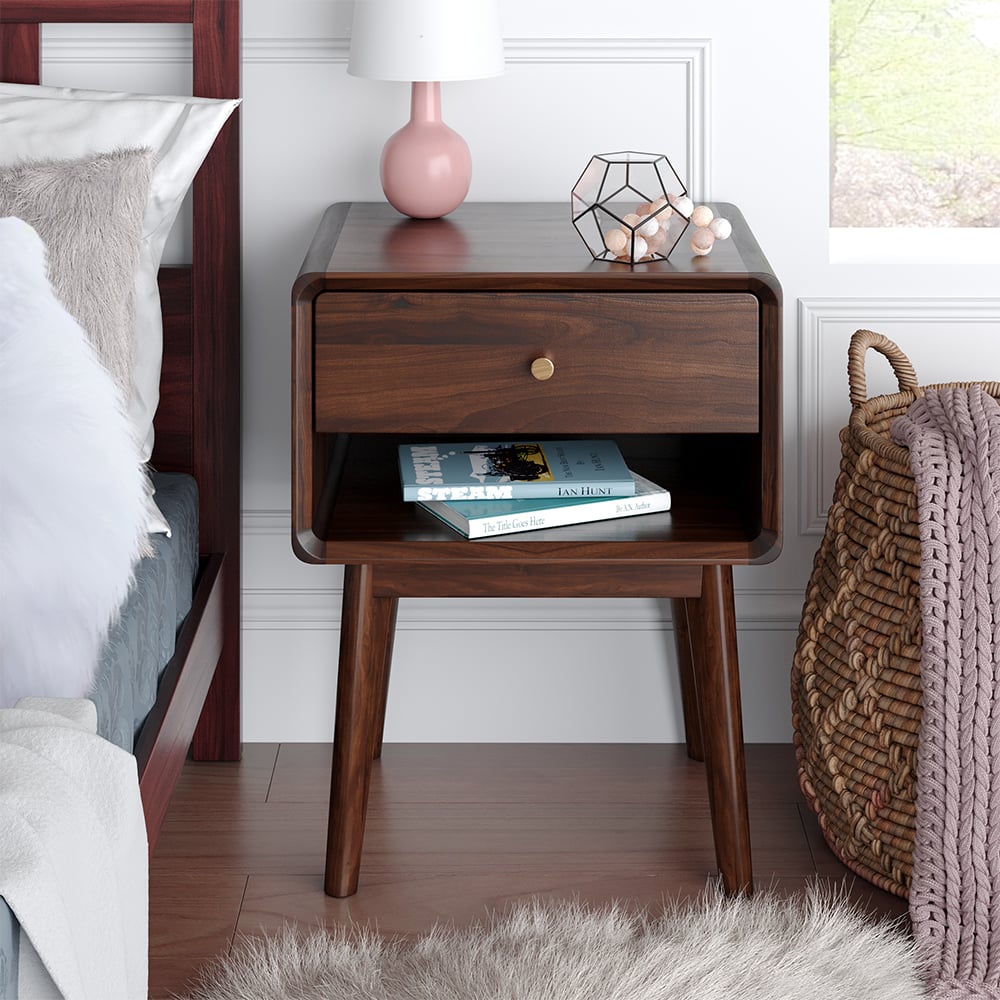 HMR - Rustic 1-Drawer Nightstand with Shelf