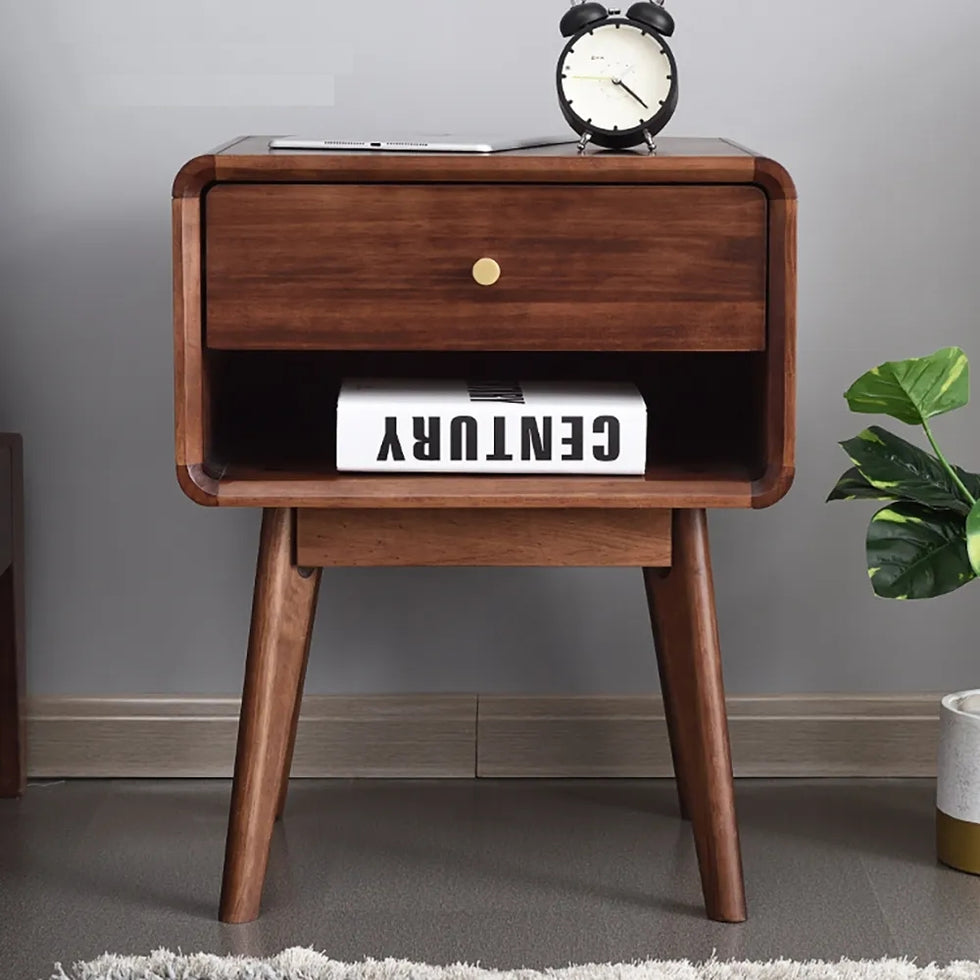 HMR - Rustic 1-Drawer Nightstand with Shelf