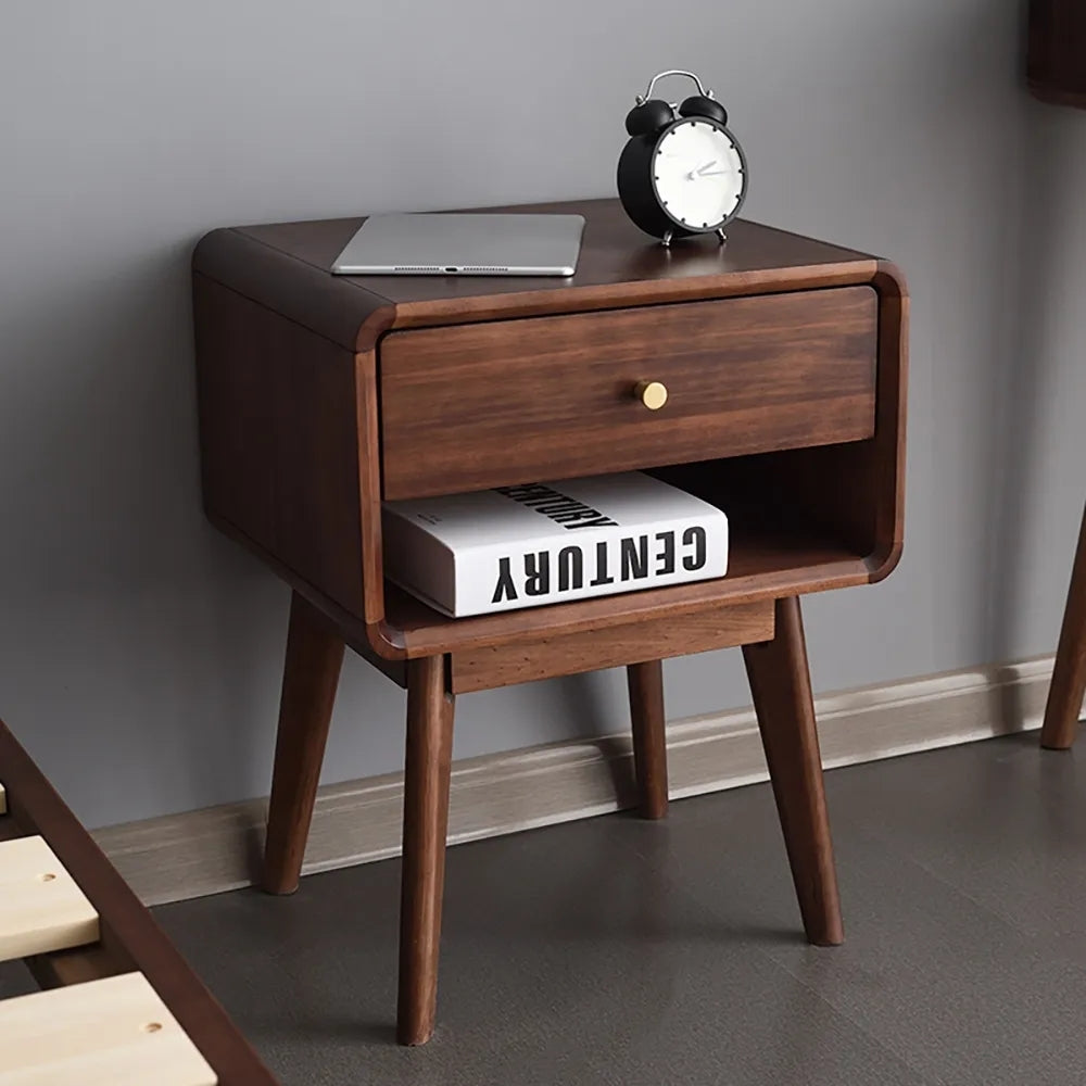 HMR - Rustic 1-Drawer Nightstand with Shelf