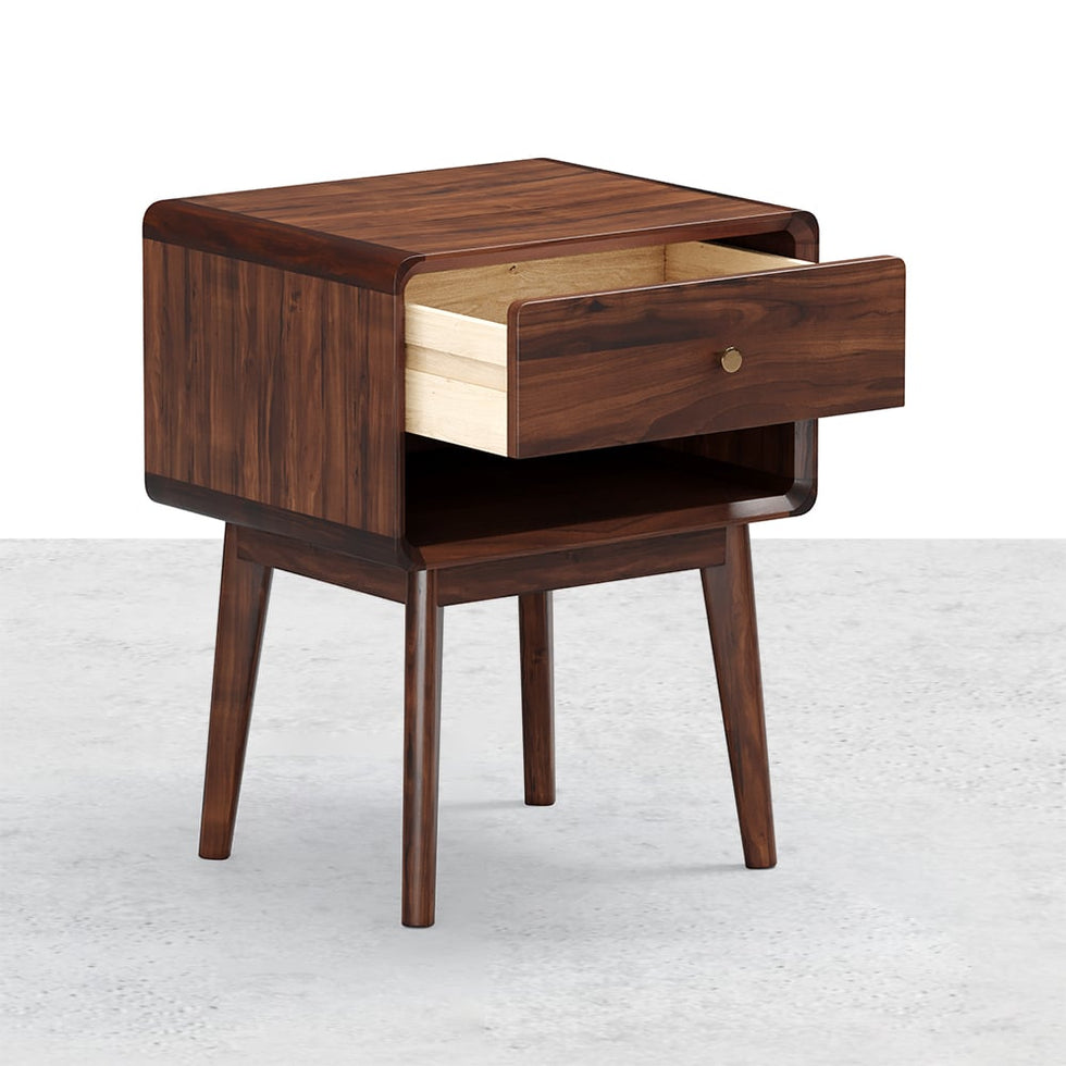HMR - Rustic 1-Drawer Nightstand with Shelf