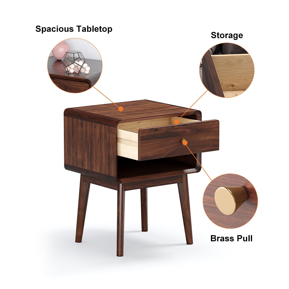 HMR - Rustic 1-Drawer Nightstand with Shelf
