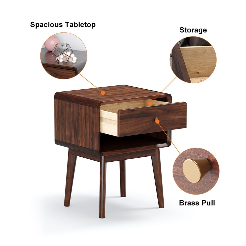 HMR - Rustic 1-Drawer Nightstand with Shelf