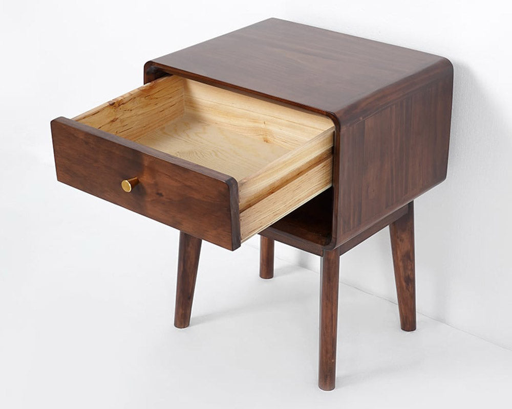 HMR - Rustic 1-Drawer Nightstand with Shelf