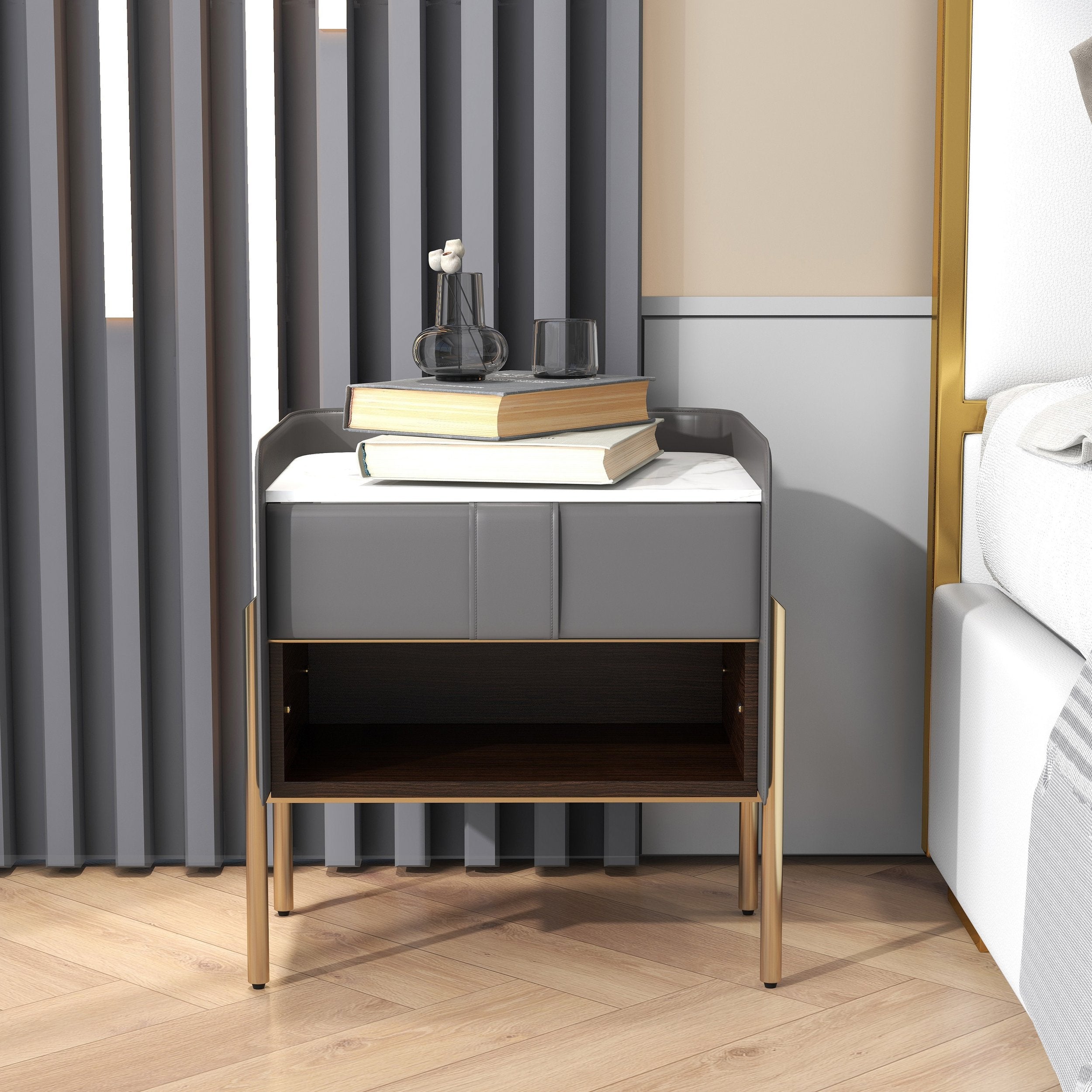 HMR - Modern Nightstand with Charger & Light