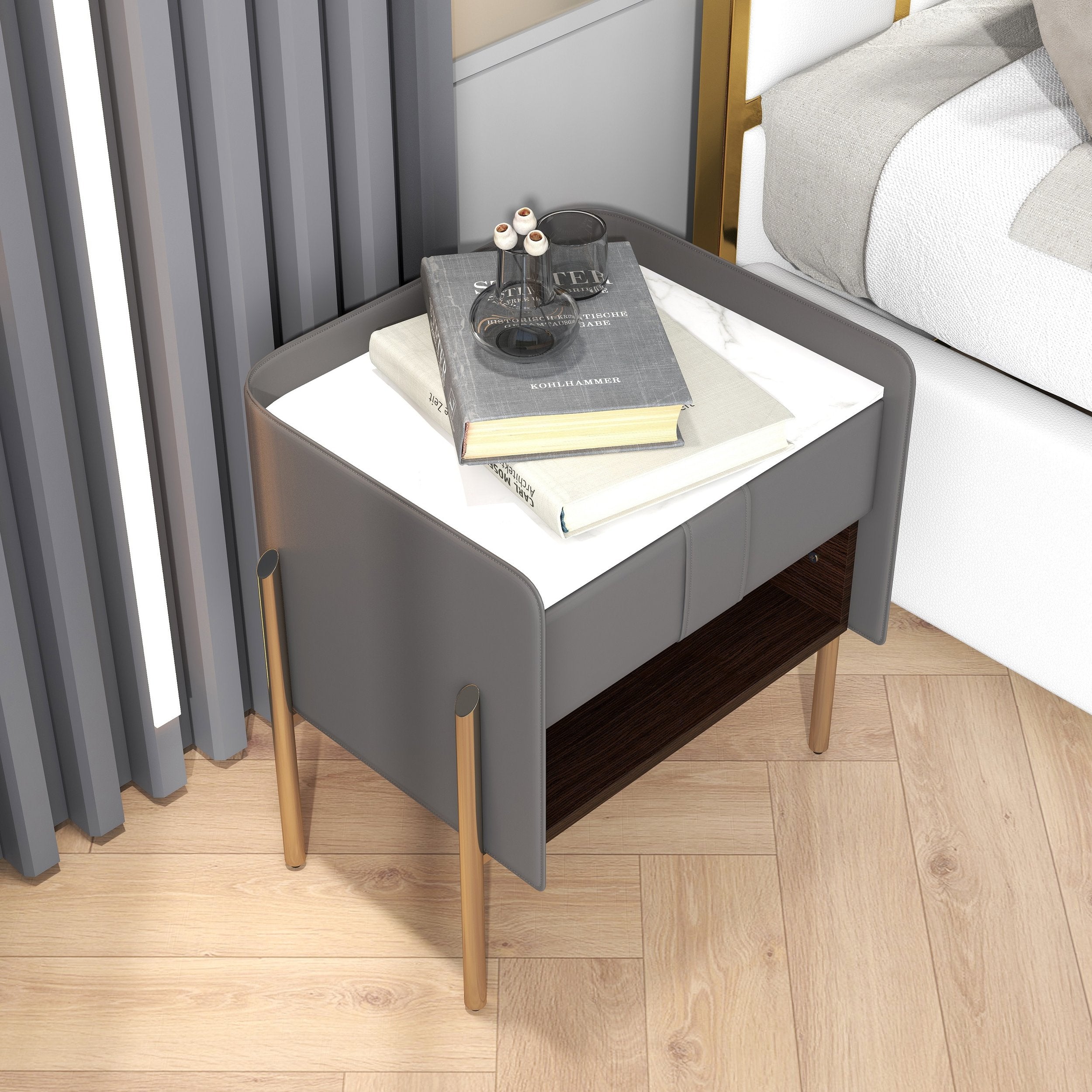 HMR - Modern Nightstand with Charger & Light