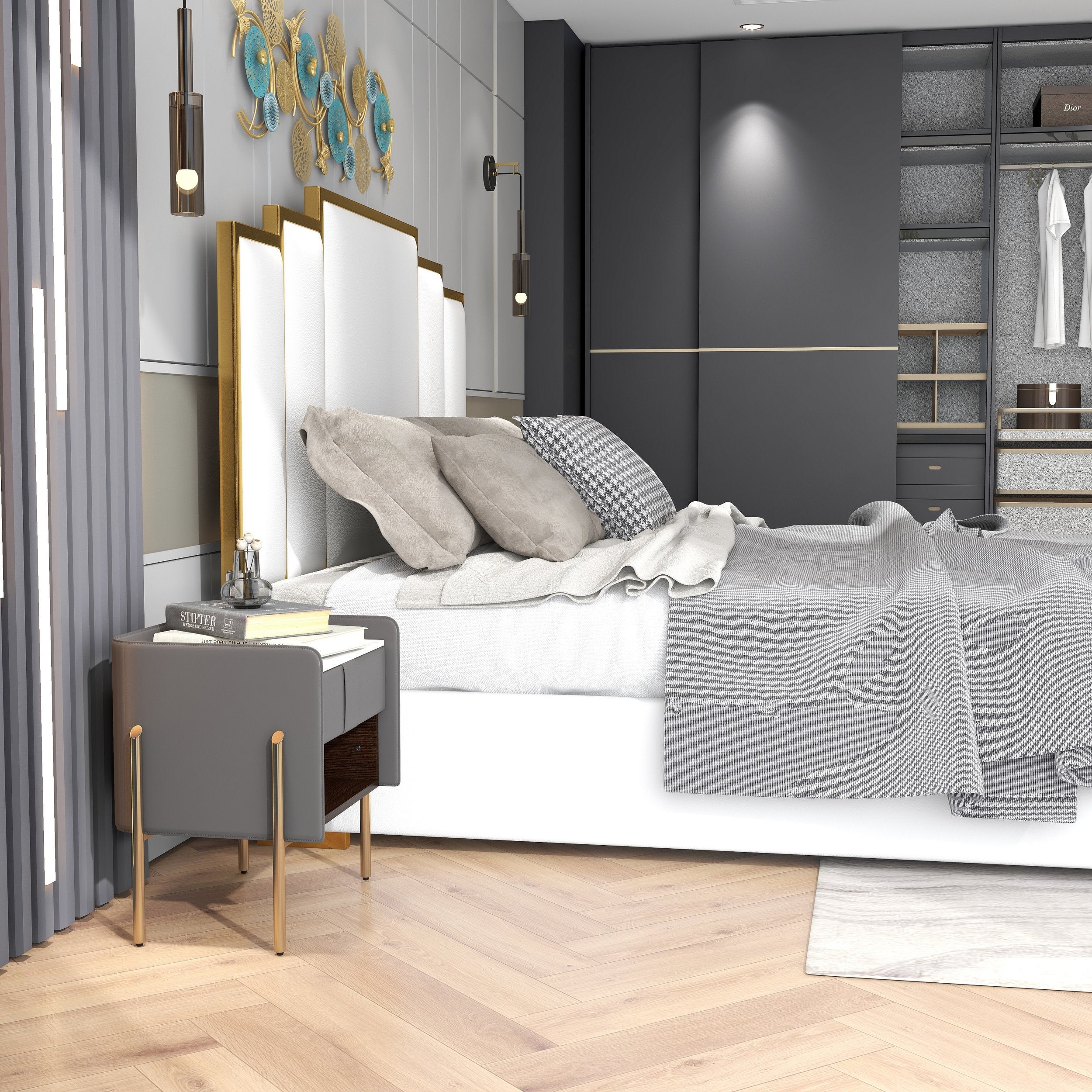 HMR - Modern Nightstand with Charger & Light