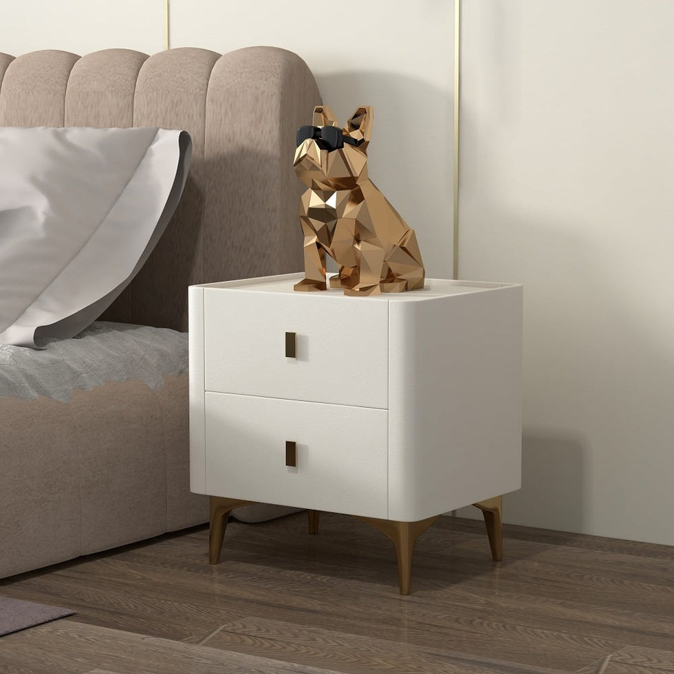 HMR - 2-Drawer Nightstand with Sintered Stone Top in Off-White