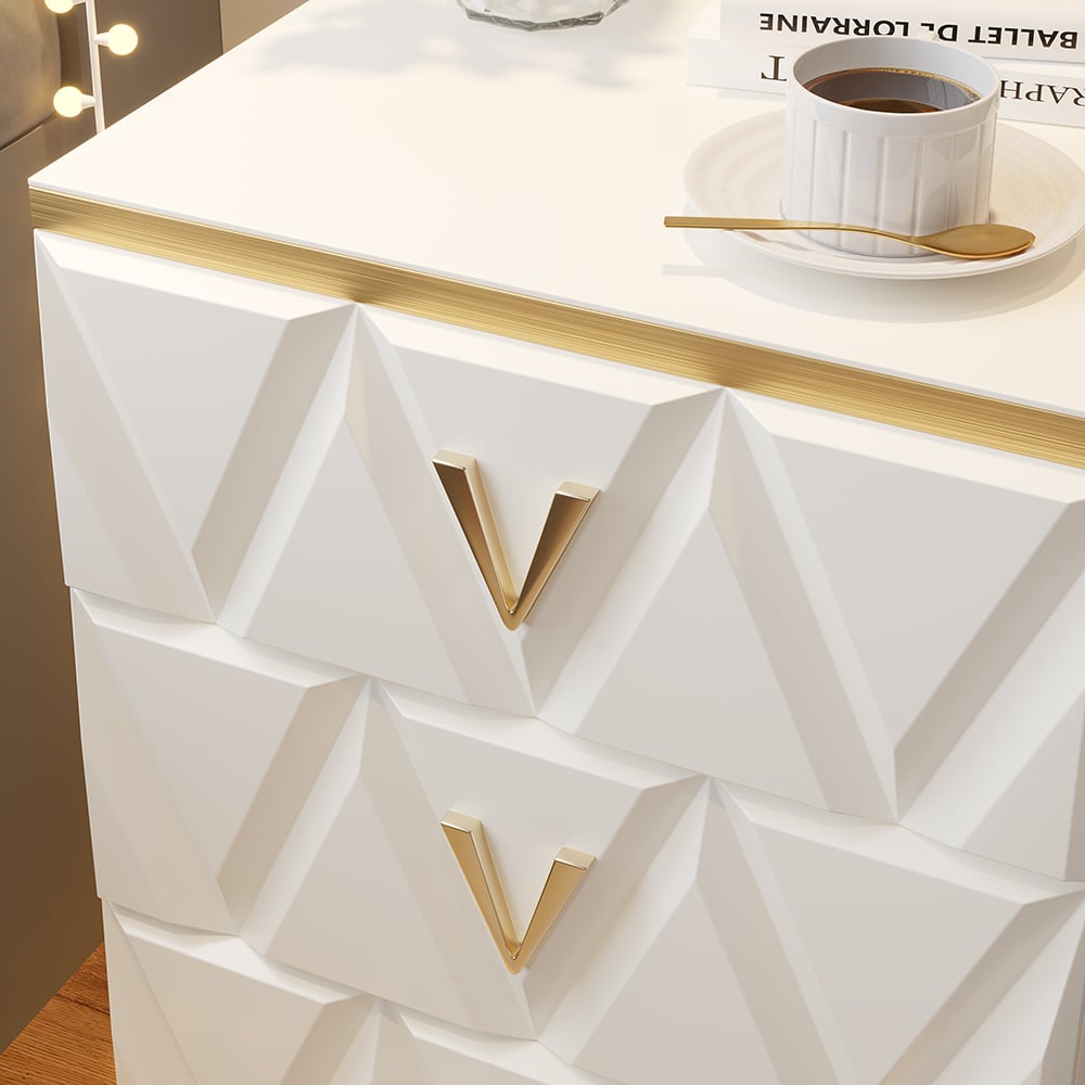 HMR - Nordic 3-Drawer Nightstand with V-Shaped Gold Pulls