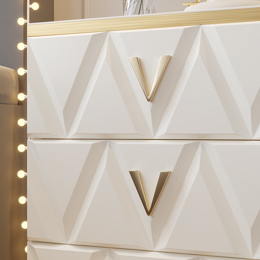 HMR - Nordic 3-Drawer Nightstand with V-Shaped Gold Pulls