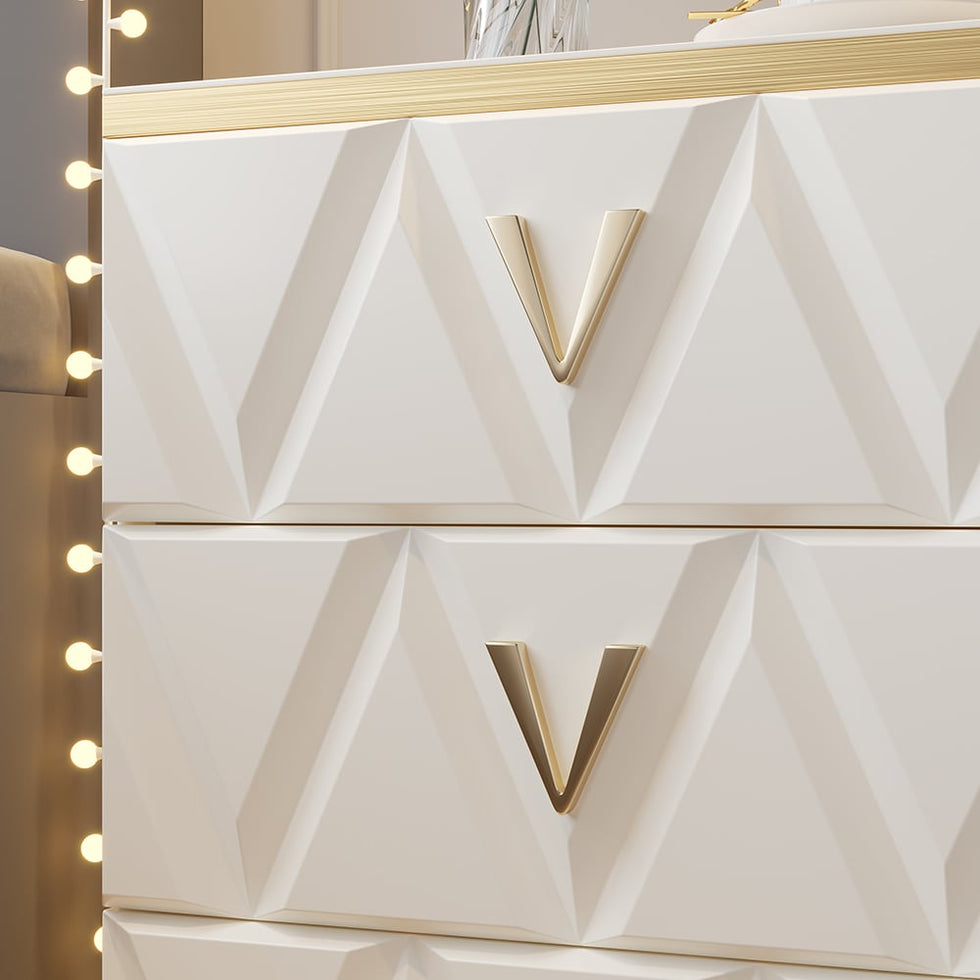 HMR - Nordic 3-Drawer Nightstand with V-Shaped Gold Pulls