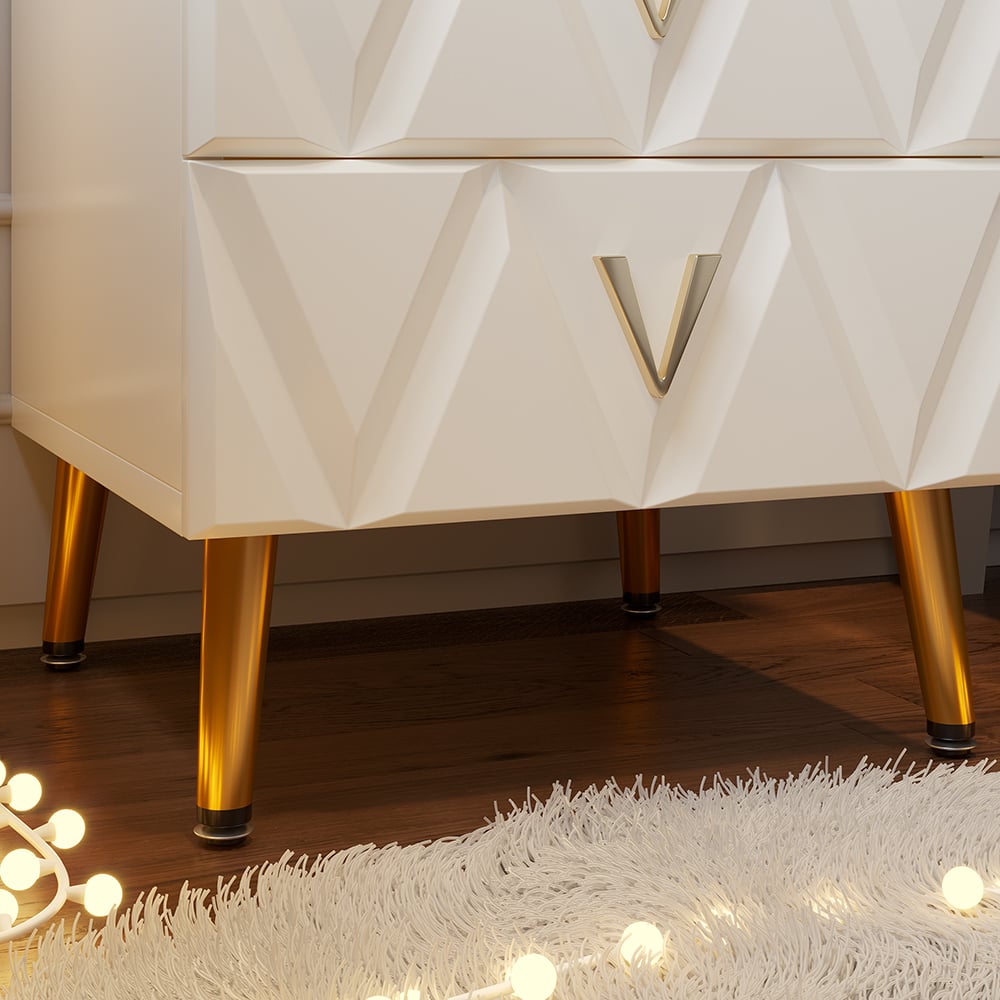 HMR - Nordic 3-Drawer Nightstand with V-Shaped Gold Pulls