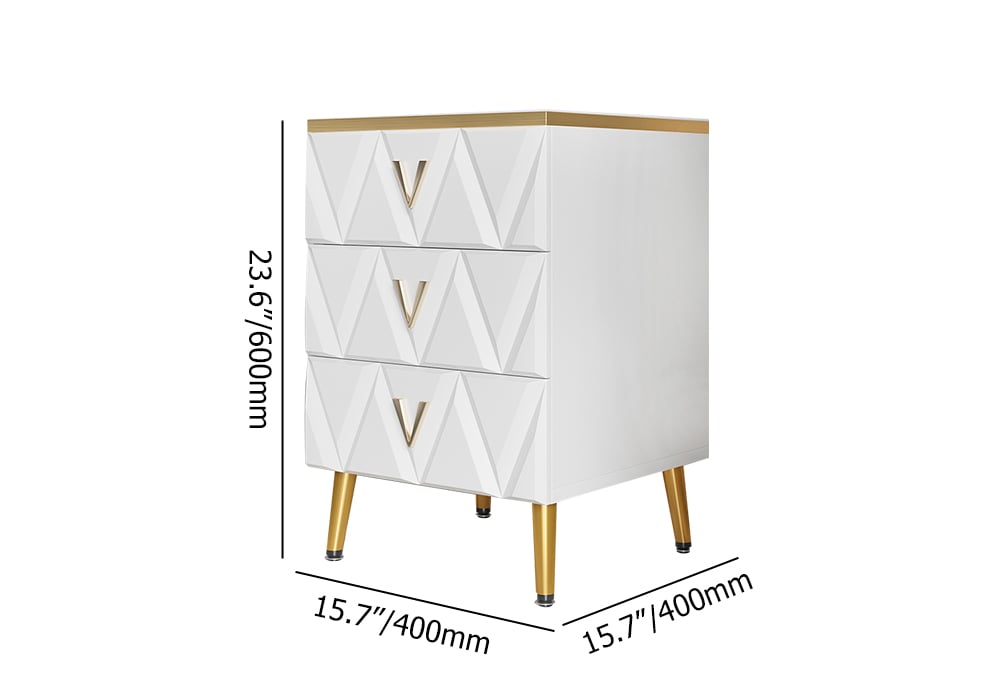 HMR - Nordic 3-Drawer Nightstand with V-Shaped Gold Pulls