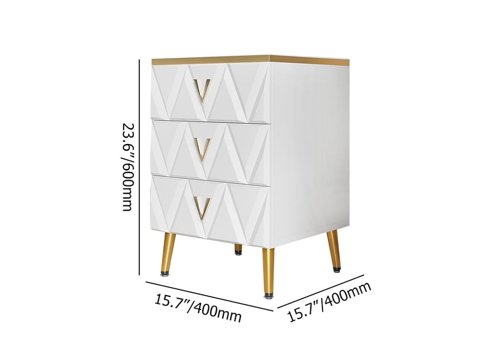 HMR - Nordic 3-Drawer Nightstand with V-Shaped Gold Pulls