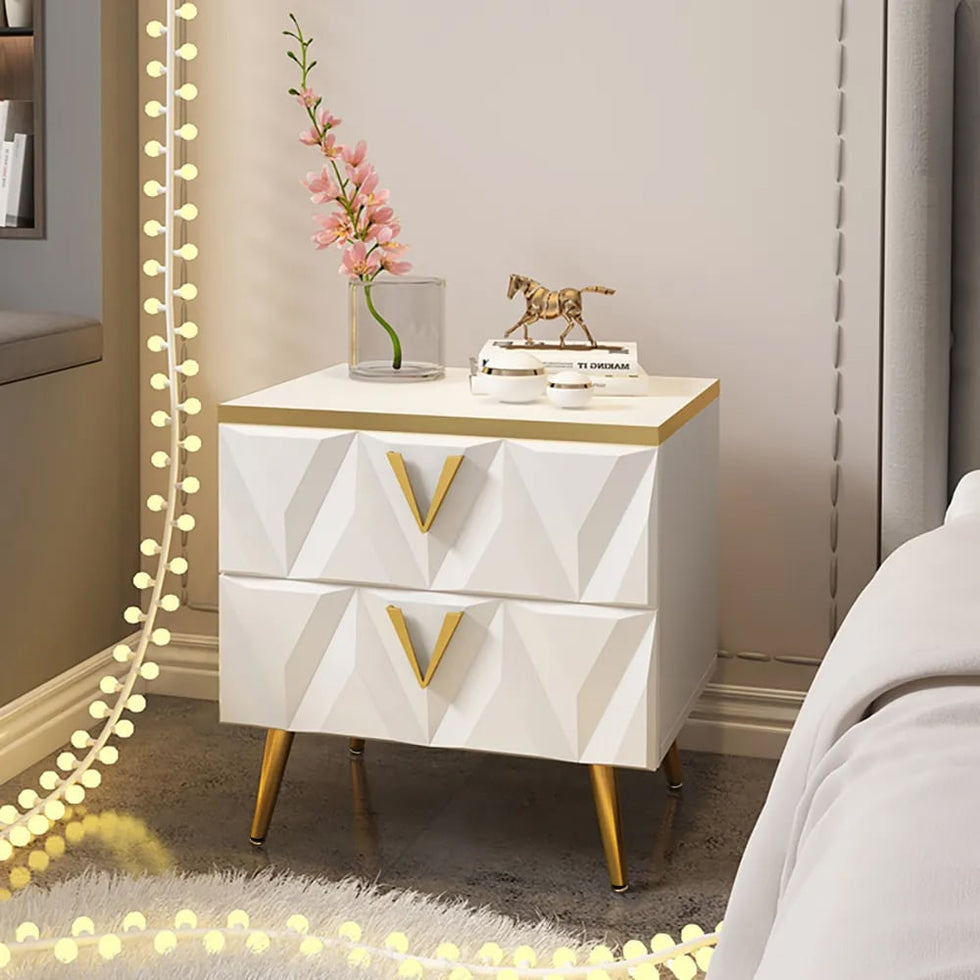 HMR - Nordic 3-Drawer Nightstand with V-Shaped Gold Pulls