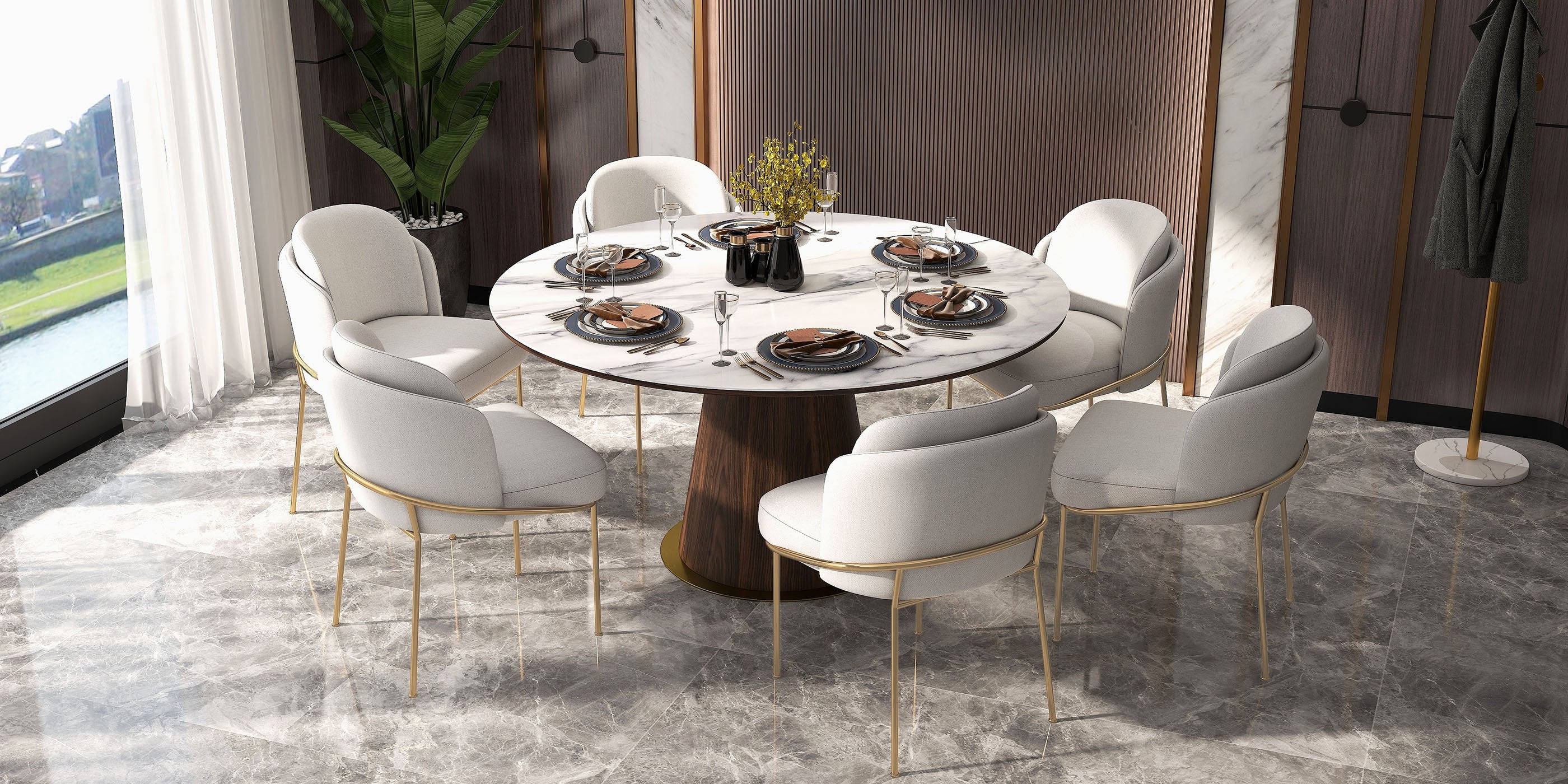 HMR - Linenic Series Modern Dining Chairs with Linen Upholstery