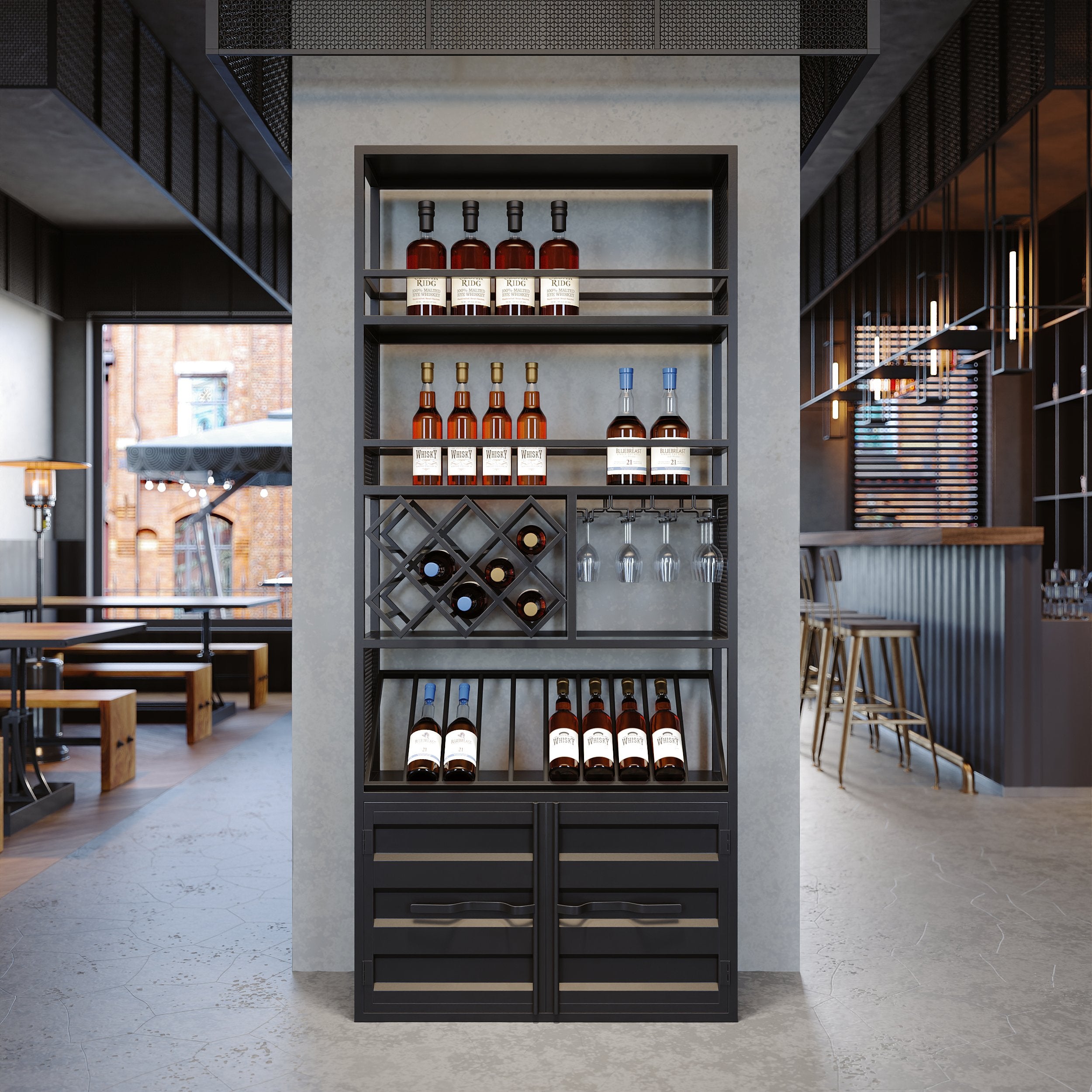 HMR - Industrial Standing Glass Wine Rack 70.9" in Left Side
