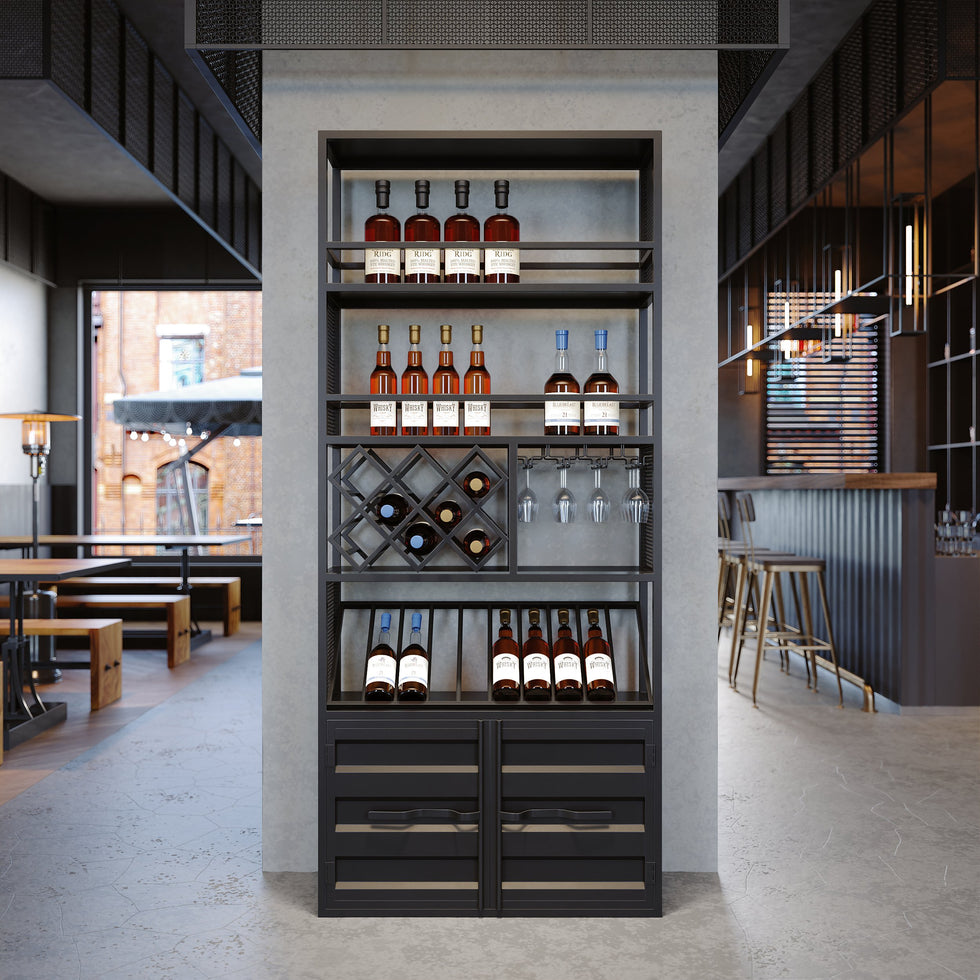 HMR - Industrial Standing Glass Wine Rack 70.9" in Left Side