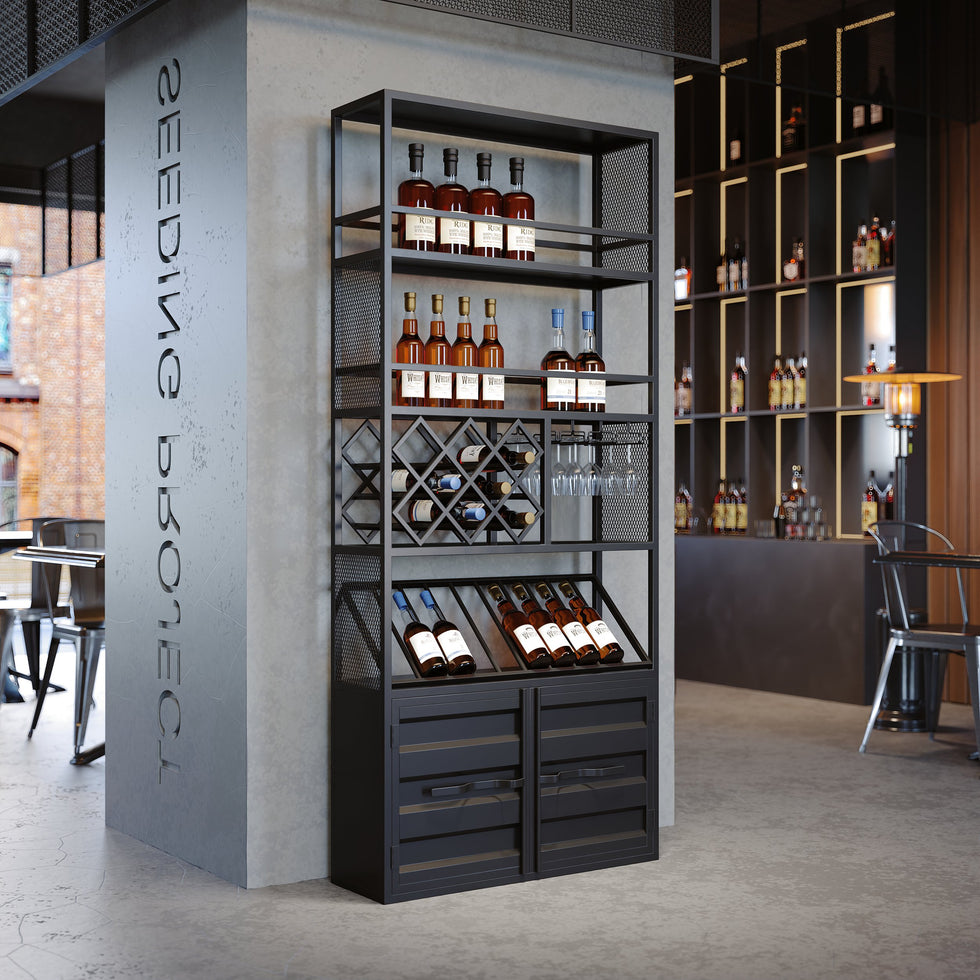 HMR - Industrial Standing Glass Wine Rack 70.9" in Left Side