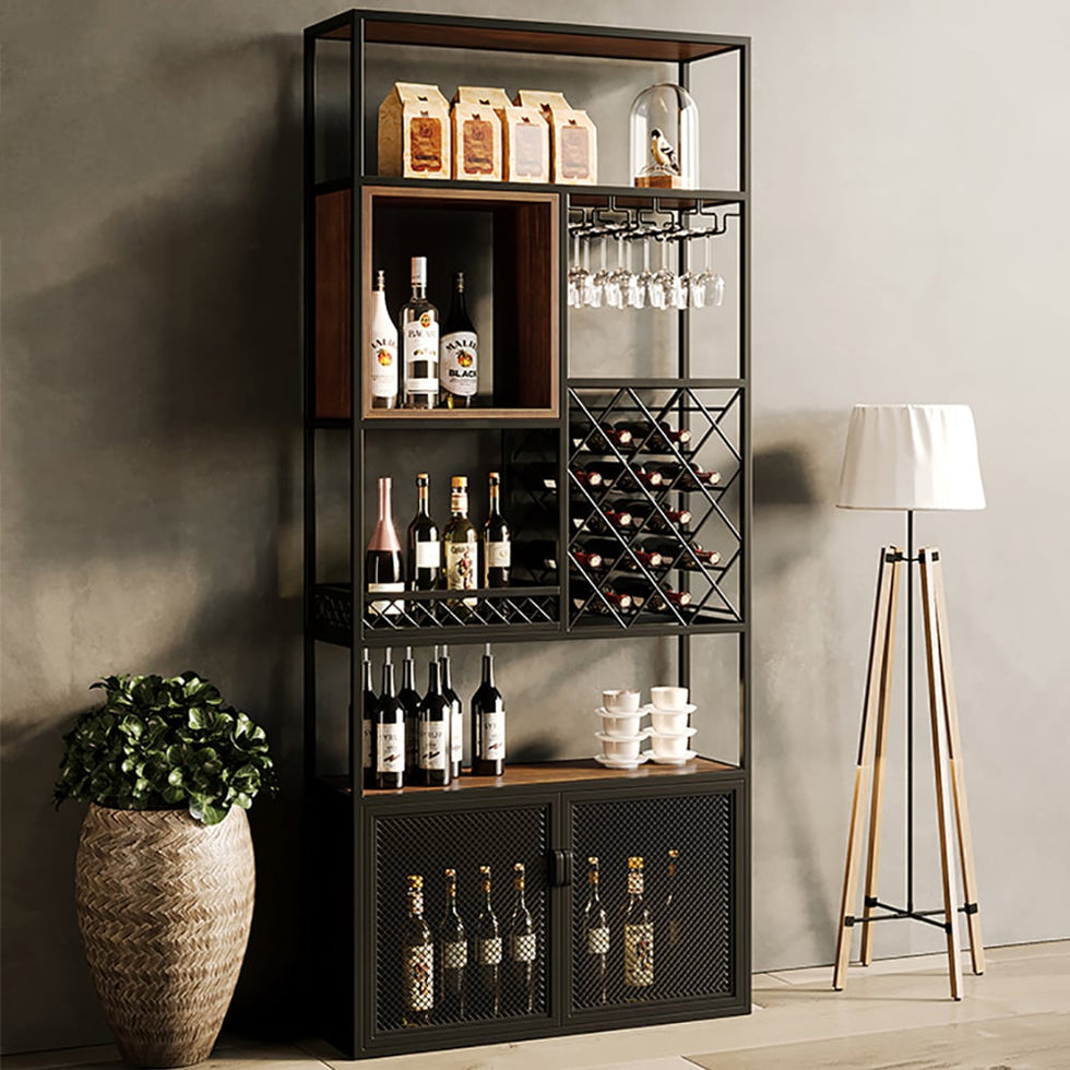 HMR - Industrial Bar Wine Rack Cabinet with Glass Holder