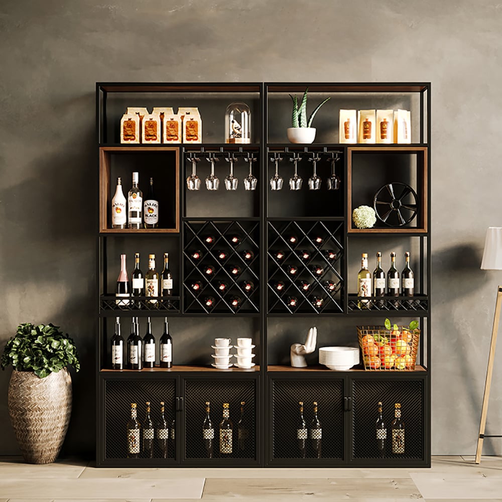 HMR - Industrial Bar Wine Rack Cabinet with Glass Holder