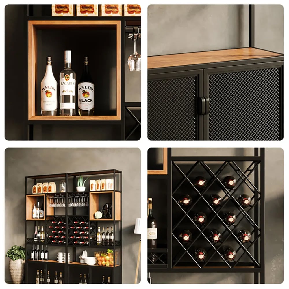 HMR - Industrial Bar Wine Rack Cabinet with Glass Holder