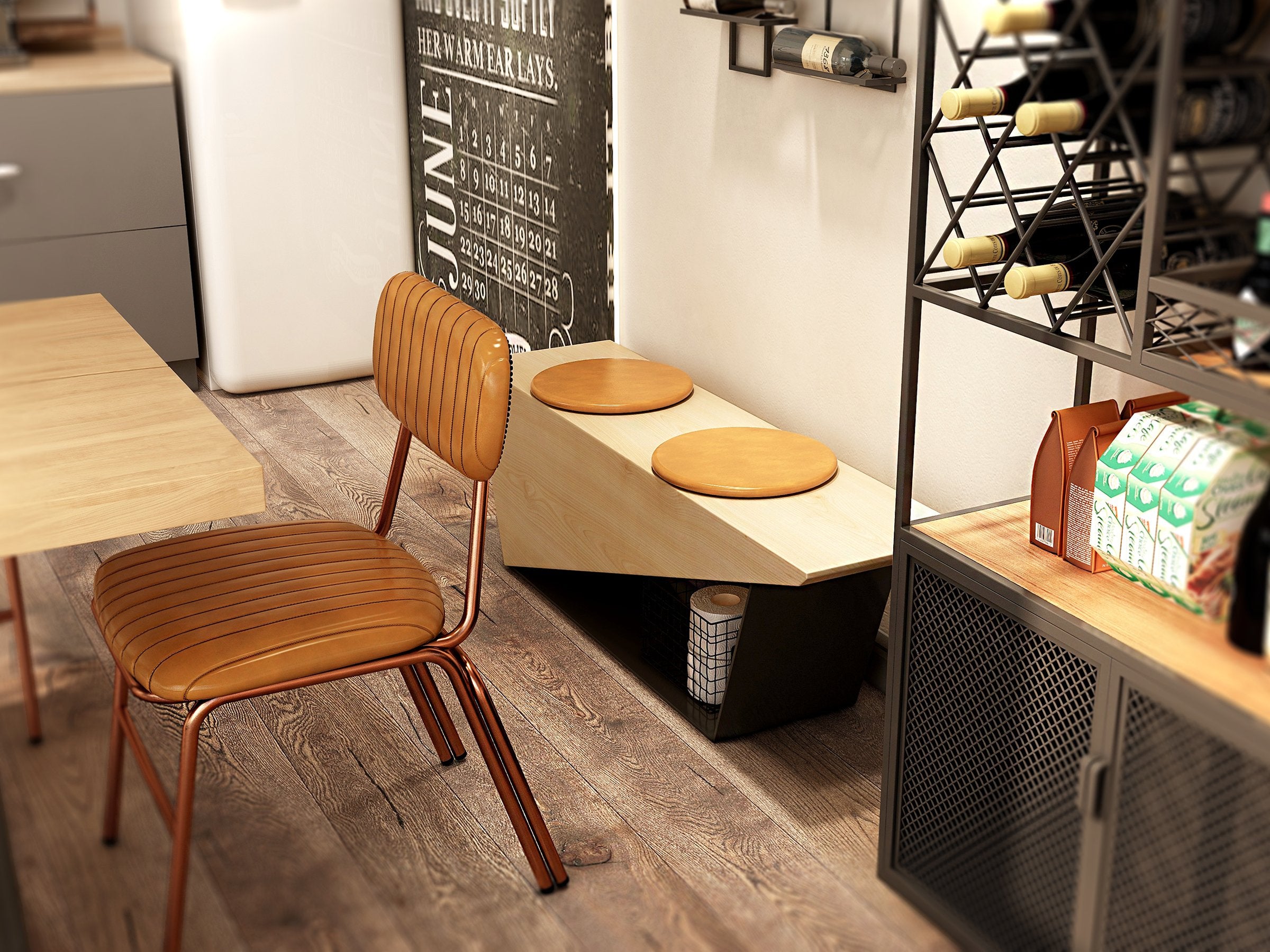 HMR - Industrial Bar Wine Rack Cabinet with Glass Holder
