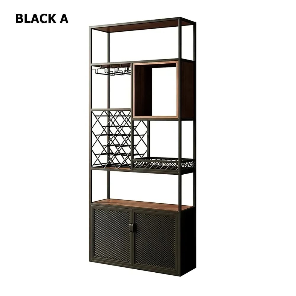 HMR - Industrial Bar Wine Rack Cabinet with Glass Holder