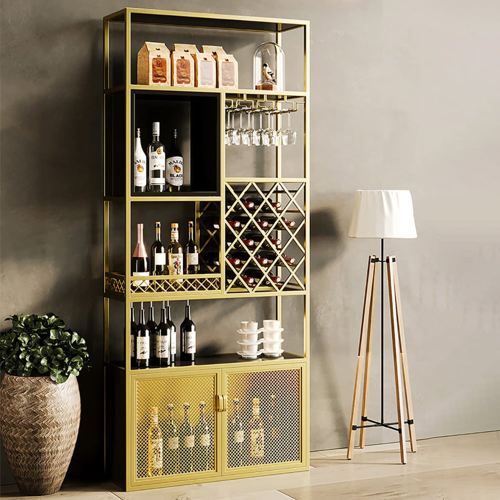 HMR - Industrial Bar Wine Rack Cabinet with Glass Holder