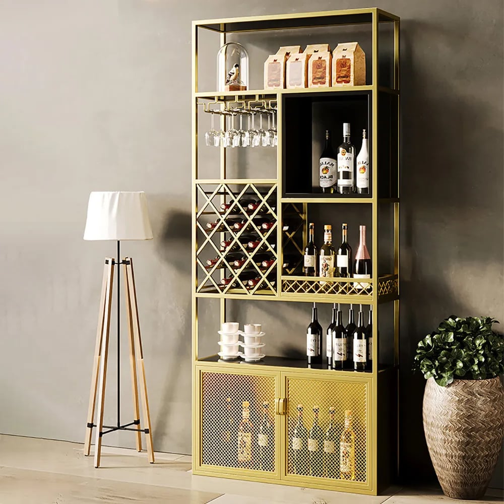 HMR - Industrial Bar Wine Rack Cabinet with Glass Holder