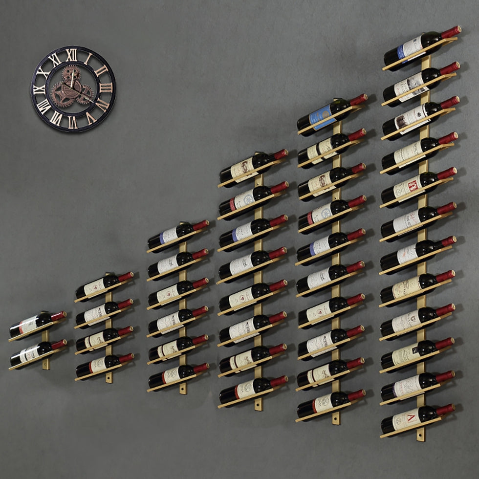 HMR - Industrial Metal Wall-Mounted Wine Rack Set in Gold