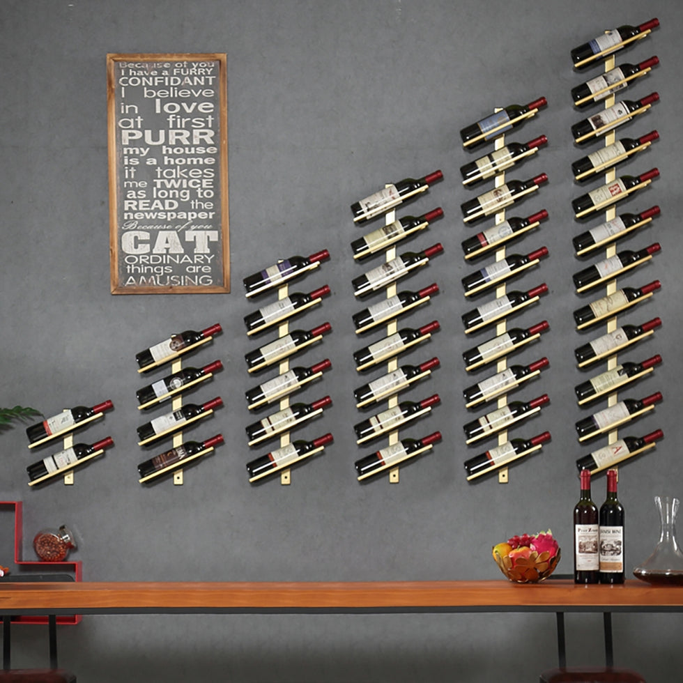 HMR - Industrial Metal Wall-Mounted Wine Rack Set in Gold