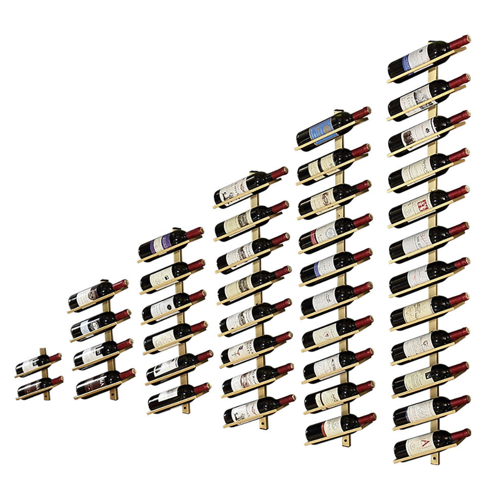 HMR - Industrial Metal Wall-Mounted Wine Rack Set in Gold
