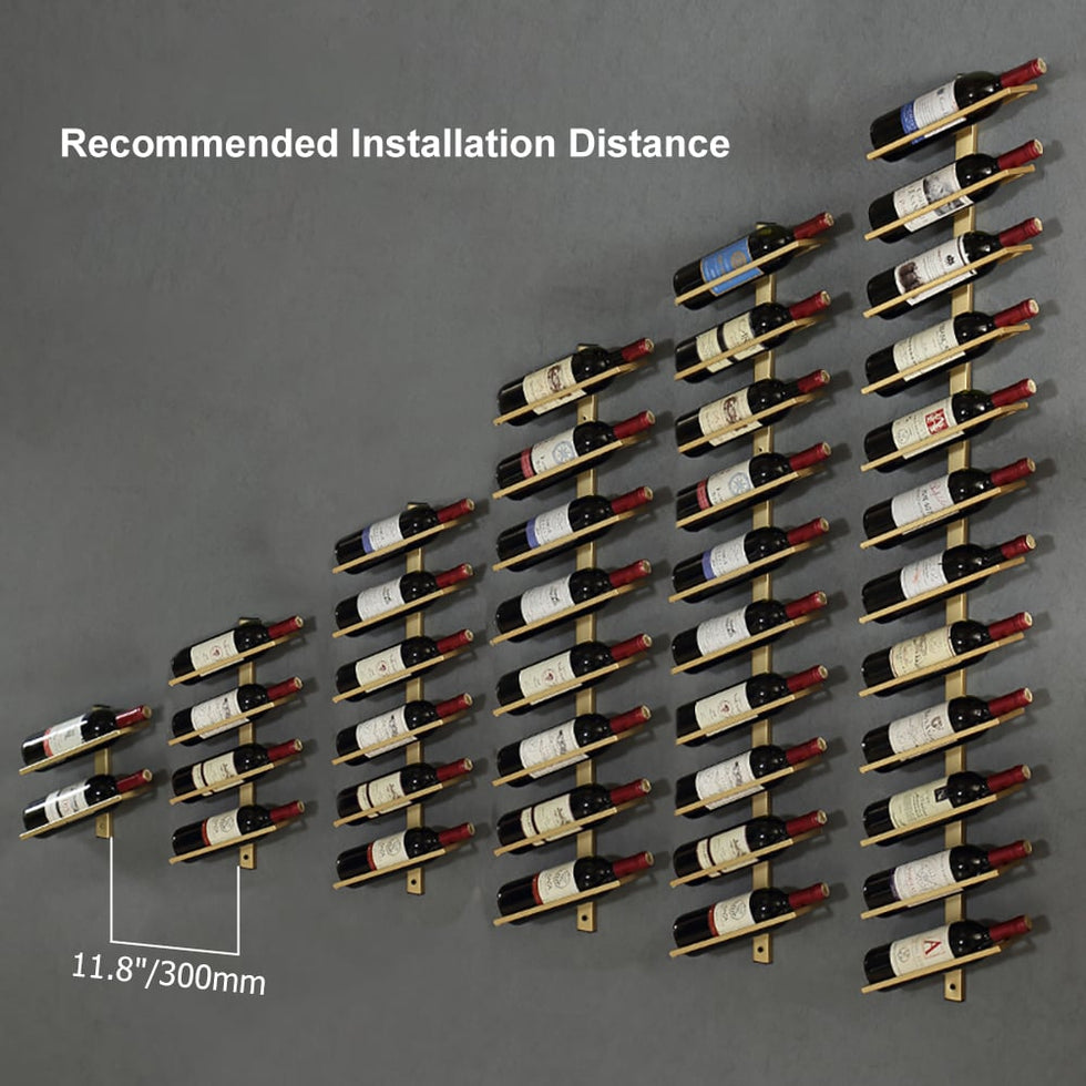 HMR - Industrial Metal Wall-Mounted Wine Rack Set in Gold