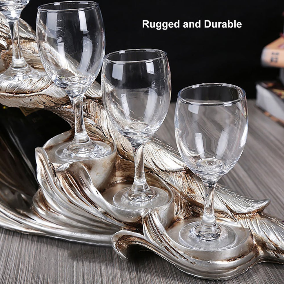 HMR - Modern Peacock Wine Glass Rack Tabletop Wine Bottle Holder in Antique Silver