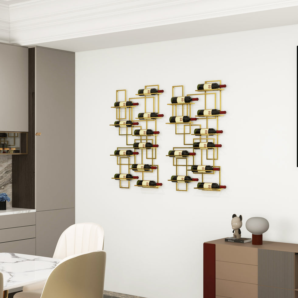 HMR - Modern Geometric Wall Mounted Wine Rack for 10-Bottle