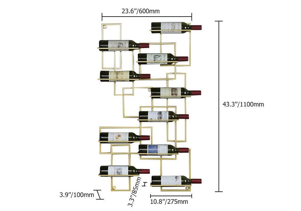 HMR - Modern Geometric Wall Mounted Wine Rack for 10-Bottle