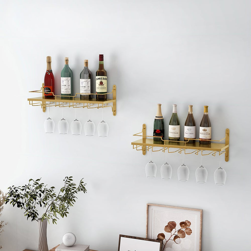 HMR - Nordic Wall Mounted Wine Rack Glass Rack in Gold