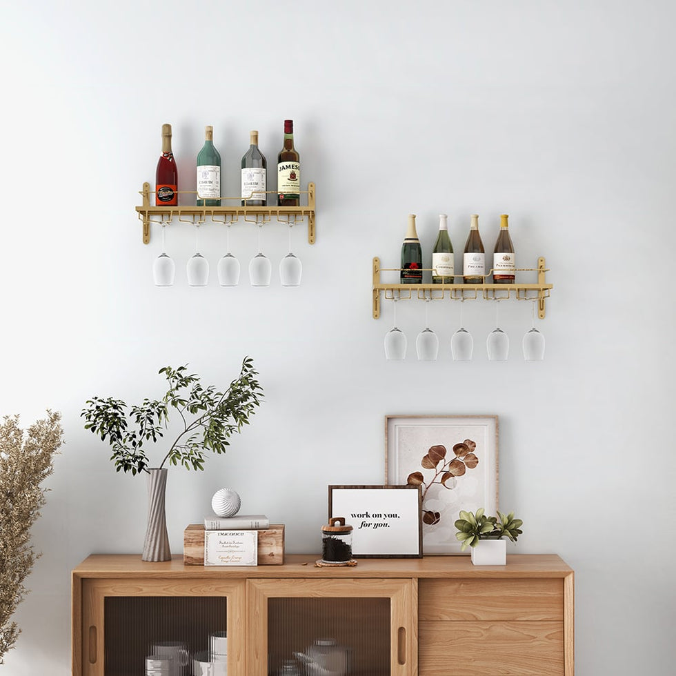 HMR - Nordic Wall Mounted Wine Rack Glass Rack in Gold