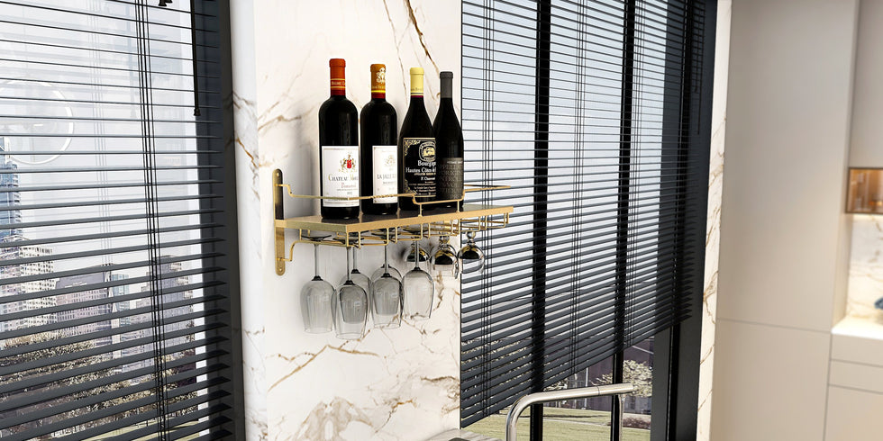 HMR - Nordic Wall Mounted Wine Rack Glass Rack in Gold