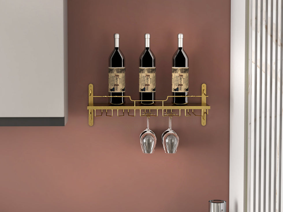 HMR - Nordic Wall Mounted Wine Rack Glass Rack in Gold