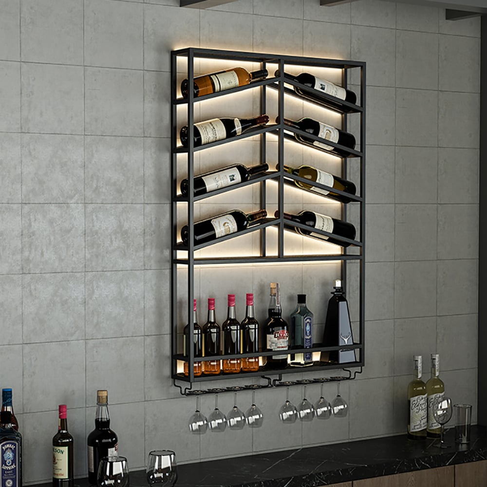HMR - Industrial Wall Mounted Wine Rack with Glass & Bottle Rack