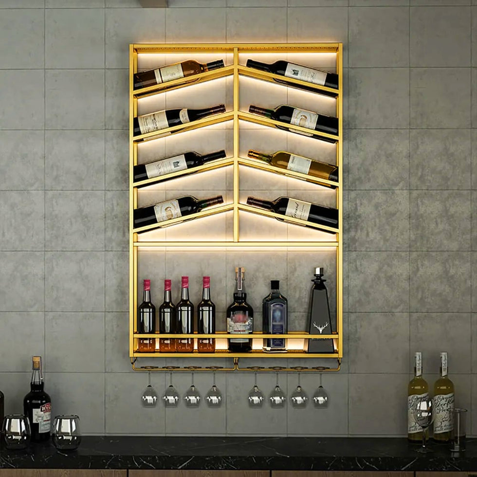 HMR - Industrial Wall Mounted Wine Rack with Glass & Bottle Rack