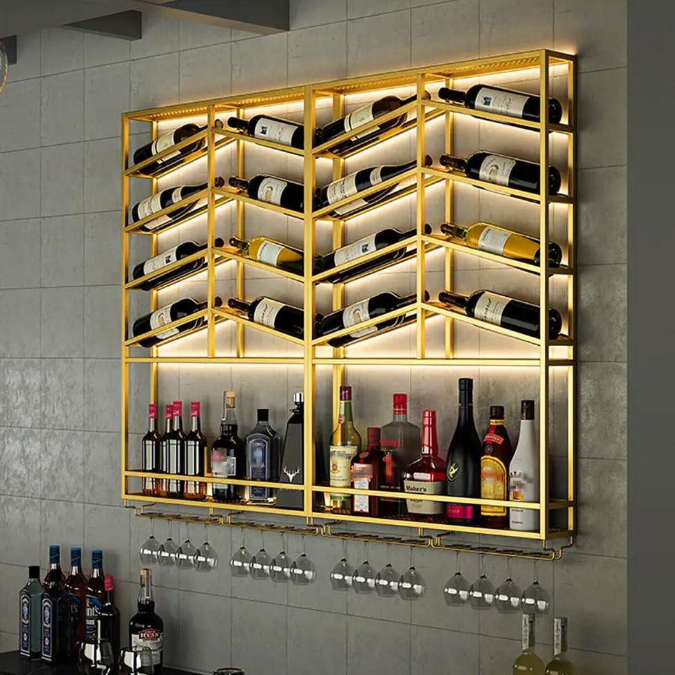 HMR - Industrial Wall Mounted Wine Rack with Glass & Bottle Rack