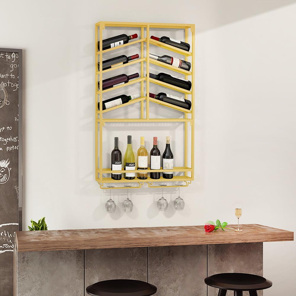 HMR - Industrial Wall Mounted Wine Rack with Glass & Bottle Rack