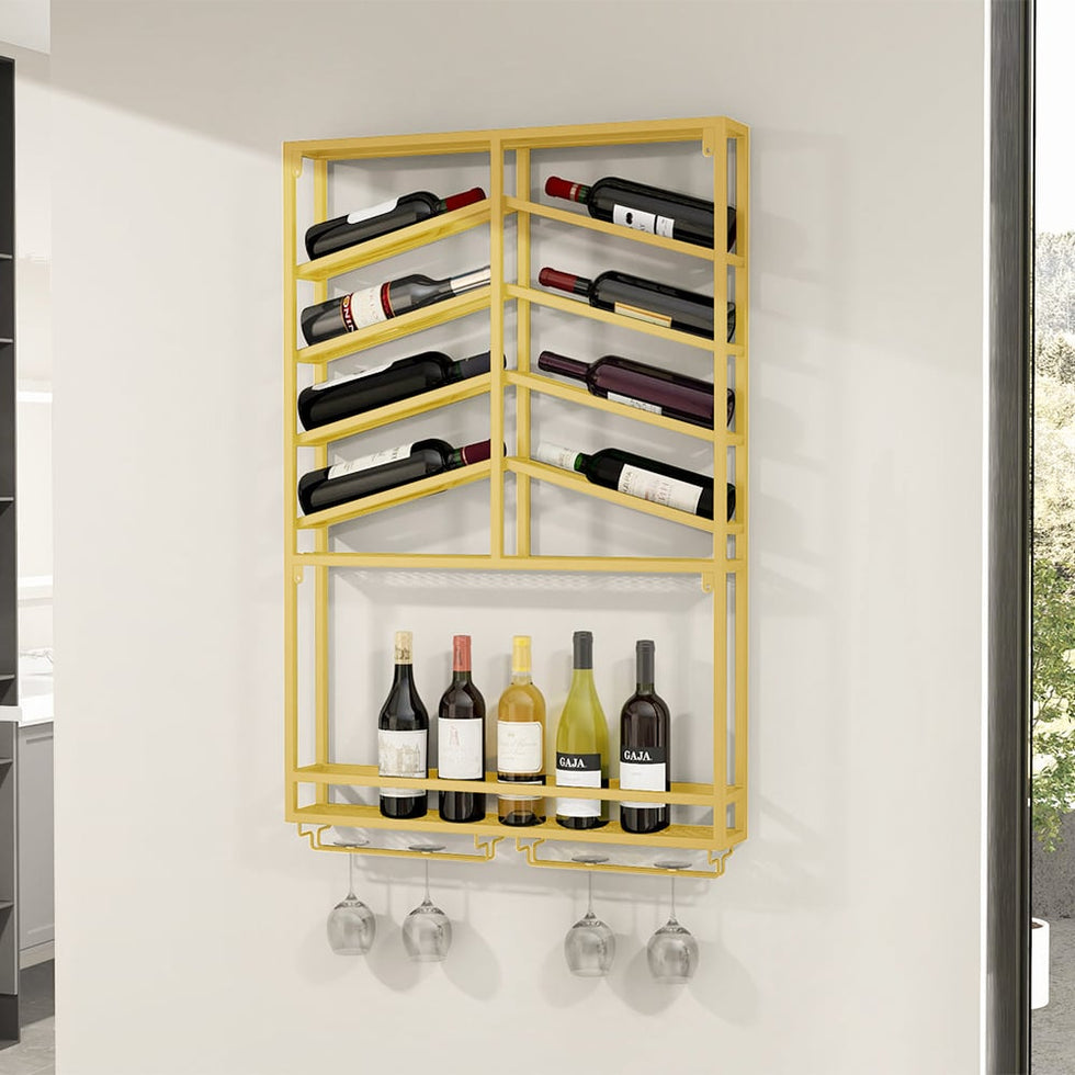 HMR - Industrial Wall Mounted Wine Rack with Glass & Bottle Rack