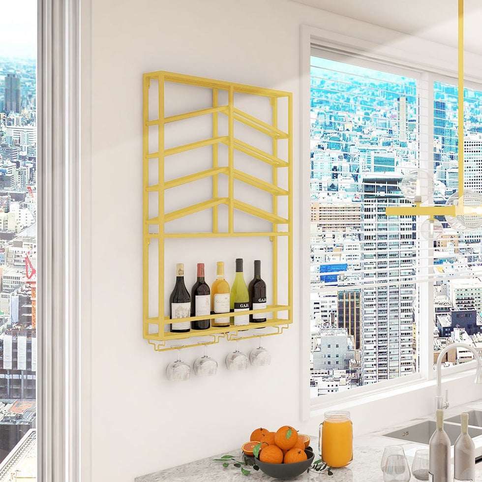 HMR - Industrial Wall Mounted Wine Rack with Glass & Bottle Rack