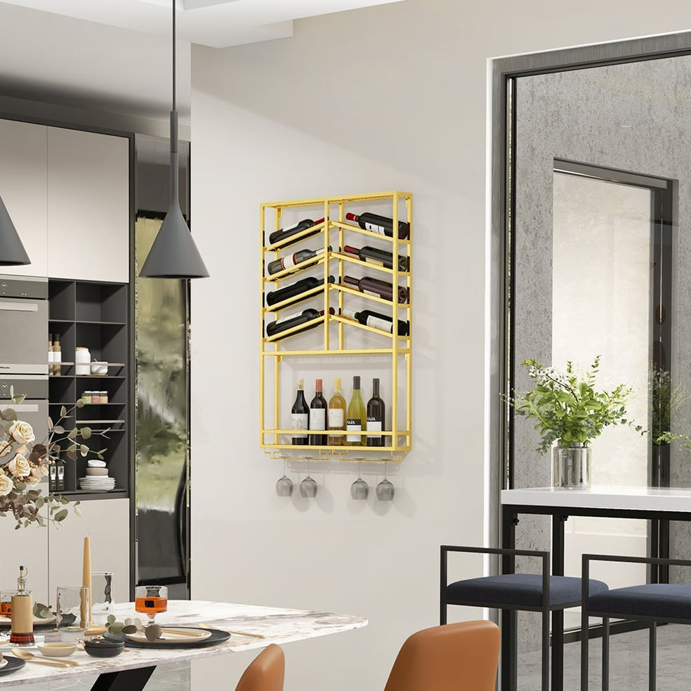 HMR - Industrial Wall Mounted Wine Rack with Glass & Bottle Rack